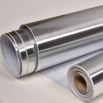 1 rouleau de papier peint autocollant en acier inoxydable - vinyle métallique argent imperméable pour armoires de cuisine, réfrigérateur, lave-vaisselle, plan de travail. Décoration murale DIY pour cuisine, appareils électroménagers, chambre, salon