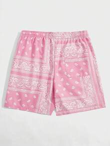 Men's Boho Paisley Print Drawstring Waist Summer Shorts With Pocket - Pink Paisley - View 8