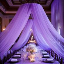 1 pièce Rideau long transparent violet, décor polyvalent de fond de fête, décoration de maison en voile lavande, fournitures de décor de fond de mariage et de fête, voile violet pour la décoration de table, de chaise et d'escalier pour l'anniversaire et le mariage, chemin de table et nappe transparente violet clair