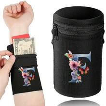 1件时尚字母印花轻便手机臂带口袋腕包/腕带/腕带口袋，适合旅行、散步、跑步、骑行和瑜伽。钱包袋可容纳现金、钥匙、卡片、身份证 - 圣诞节必备 - 黑色 - 查看 33