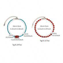 1pc Vintage Red & Blue Crystal Beaded Necklace, Unique Design Aesthetic Charm Clavicle Chain Necklace