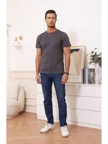 Henley Shirts Slim Fit Button T-Shirthalloween - 深灰色 - 查看 7