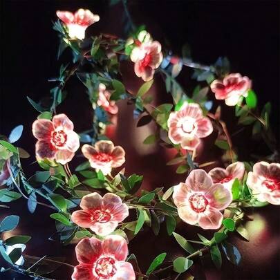 2M/3M Copper Wire Sakura Vine LED Lights, 20/30 LED Artificial Flower Garland Decor For Bedroom, Garden, Party, Wedding, Christmas, Battery Operated (Batteries Not Included), Pink Sakura Fairy Lights For Spring/Summer Party, Girls Room, Indoor Decoration