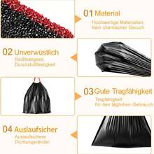 Sac poubelle noir 20L avec fermeture éclair, petit sac poubelle résistant à la déchirure, 60 sacs poubelle pour les toilettes, la cuisine, la salle de bain, le bureau et la chambre