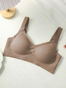 Affordable Plus Size Backless Seamless Wireless Bra, Adjustable Thin Straps, Light-Weight Sports Bra - Camel - View 4