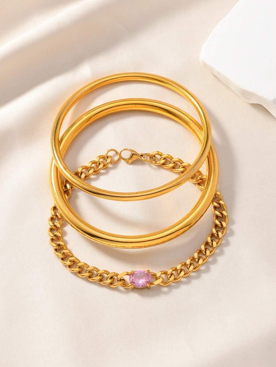 3 件独特不锈钢彩色水钻锆石手链和手镯套装，适合女性日常佩戴、节日、约会、订婚、婚礼，是送给爱人、朋友、家人的绝佳礼物