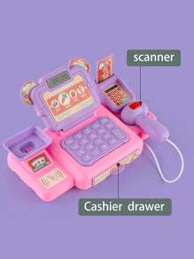 互动超市收银玩具，迷你模拟收银机游戏套装，含游戏币及配件，角色扮演游戏套装，扫描仪，声光效果。益智角色扮演游戏，节日礼物，生日礼物，儿童超市，超市收银机，迷你超市，奶油蛋糕，冰淇淋甜点 - 彩色 - 查看 6
