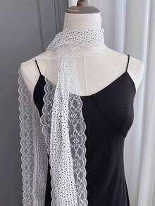 1 件白色波点蕾丝长领带颈饰夏季细窄发带复古蕾丝花边波点长丝巾女春夏时尚领带装饰脖子围巾飘带