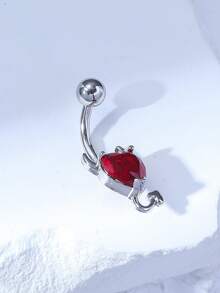 1 个不锈钢弓形爱心水晶肚脐环，时尚肚脐穿孔，适合女性日常佩戴和情人节礼物。 - 紅色 - 查看 8