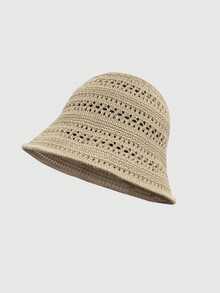 1pc Women's Summer Fashion Hollow-Out Woven Bucket Hat, Female Outdoor Narrow Brim Knit Basin Hat, Casual Versatile Sun Hat - MZ3064 - View 5