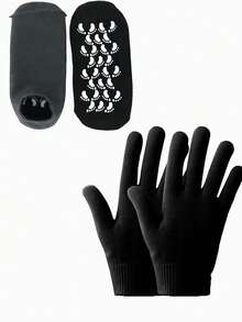 黑色保湿手套和袜子，凝胶水疗保湿疗法袜子和手套，软化修复干裂，手足皮肤护理，有效修复干燥和皲裂的手足皮肤护理（4 件）