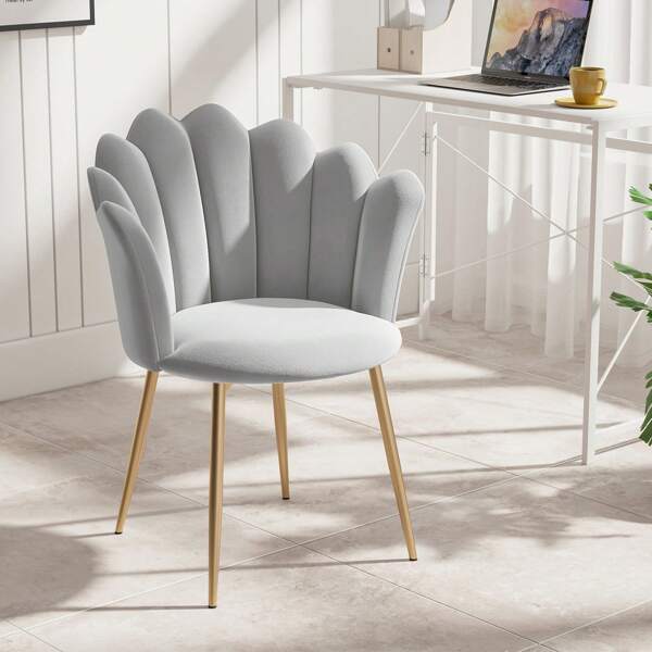 Fauteuil en velours Luxstein avec pieds en métal doré, chaise rembourrée élégante et confortable pour le salon, la chambre, le bureau ou la coiffeuse, chaise longue élégante au design moderne, 43 x 43 x 82 cm