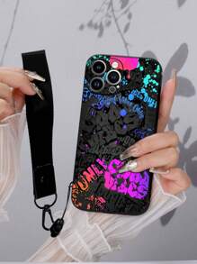 标语 1 件黑色 TPU 街头涂鸦文字图案防震手机壳和 1 件黑色手榴弹扣腕带兼容 、Android 手机、OPPO 防水防摔防刮 - 彩色 - 查看 4