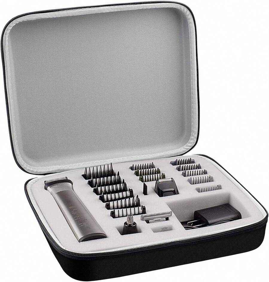 Estuche compatible con Norelco Multigroom Series 7000 5000 Kit de arreglo personal para hombres con recortadora MG7750/49 MG7910/49 MG9510/60. Soporte de almacenamiento para recortadora y accesorios (solo caja), 9058477