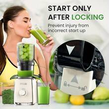 Cold Press Juicer, Cold Press Juicer With 5.3" Large Feed Chute Fit Whole Vegetable And Fruit, 300W Professional Slow Masticating Juicer, Juice Extractor Machine With High Juice Yield, Self Feeding Slow Juicer Easy Clean, Quiet Motor Juice Extractor - 白色 - 查看 4