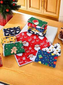 3 piezas de paños de limpieza de poliéster súper suaves con temática navideña de dibujos animados, toallas tejidas cuadradas adecuadas para la cocina y el baño, absorbentes y sin pelusa, herramientas de limpieza navideñas multifuncionales