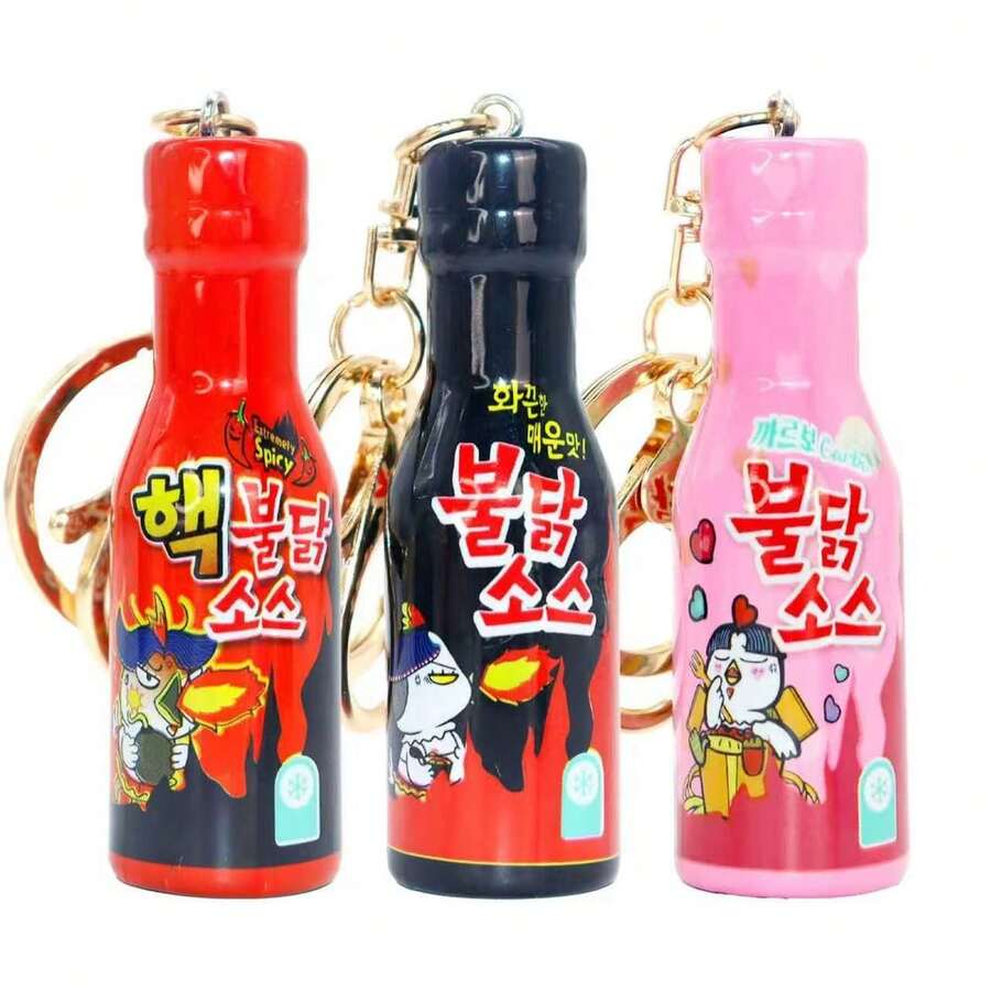 创意逼真的火鸡拉面酱钥匙扣吊坠，微型方便面奶油酱树脂挂饰包带身份证夹汽车配件包饰圣诞礼物 - 彩色 - 查看 1