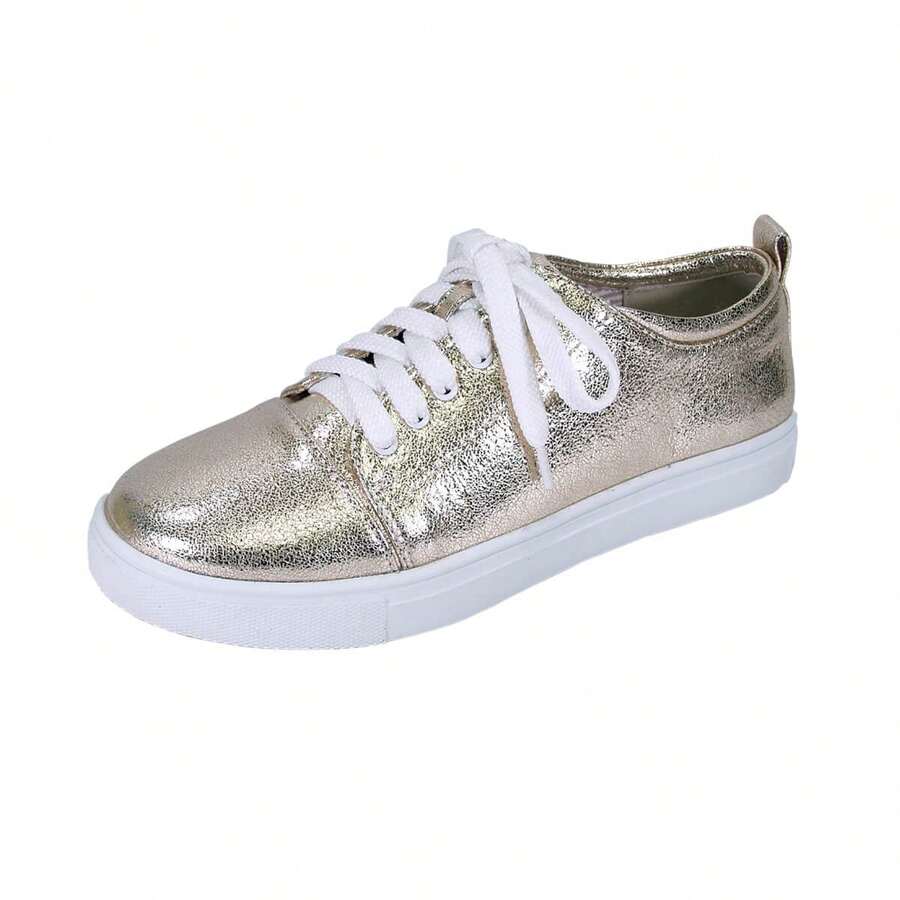 Fuzzy Anita Women's Wide Width Comfort Lace-Up Sneakers, Casual Shoes - 金色 - 查看 1