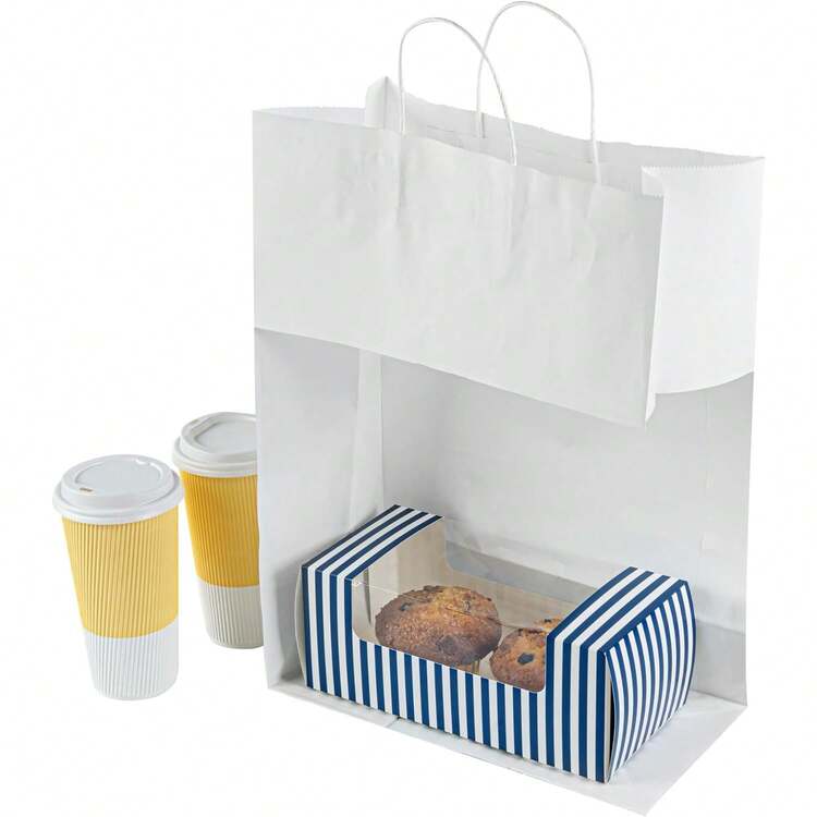 24 יחידות שקיות נייר קראפט לבנות בגודל בינוני 16x22x8 ס"מ, 27x21x11 ס"מ, 33x25x12 ס"מ, שקיות מתנה רב פעמיות, שקיות, שקיות לטובת מסיבה, שקיות חתונה, שקיות מתנה לחברים - לבן - ראה 10