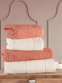 4-Piece Cotton Towel Set – 2 Bath Towels & 2 Hand Towels, Made In Türkiye - Creamy White - View 1