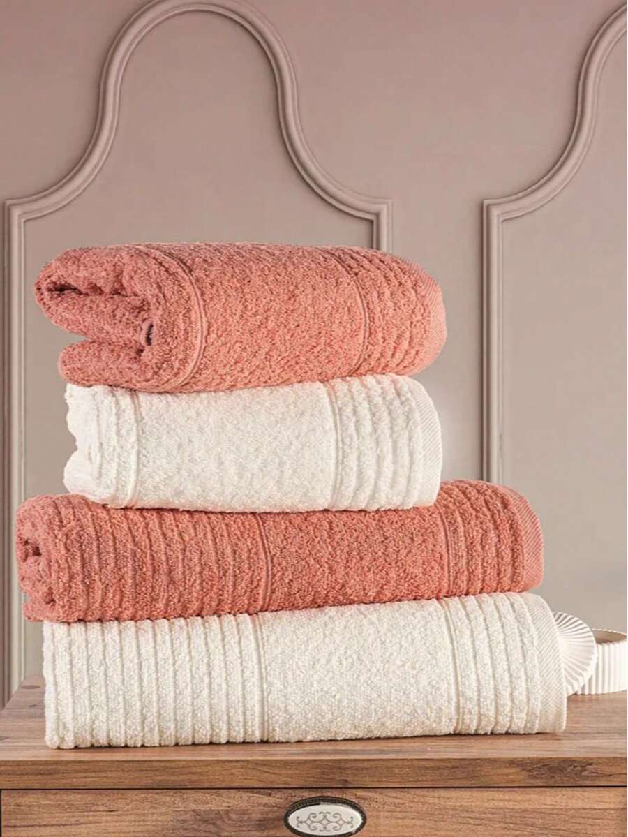 4-Piece Cotton Towel Set – 2 Bath Towels & 2 Hand Towels, Made In Türkiye - Creamy White - View 1