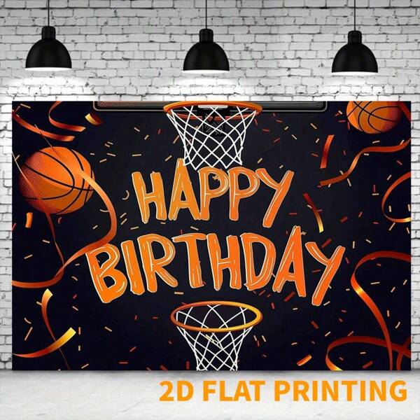 2D Basketball Theme Birthday Party Backdrop - Multipurpose Polyester Decoration, Perfect For Photography, Cake Table Banner, Indoor And Outdoor Use