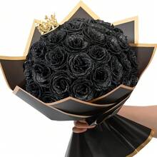 24/36 Pcs Artificial Rose Shiny Glitter Roses Bouquet | Everlasting Artificial Rose For Valentine's Day, Anniversary, Wedding, Home Decorations - màu đen - Xem 11