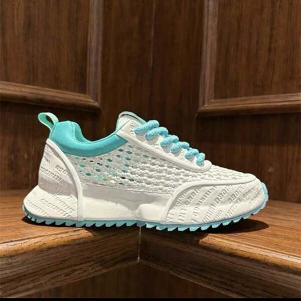 Men Thick Sole Comfortable Sneakers, Fashion Blue Casual Running Shoes With Lace Up Design, Anti-Slip, Breathable High Heel Suitable For All Seasons Sports & Casual Wear, Summer Outdoor Mesh Patchwork Trainers
