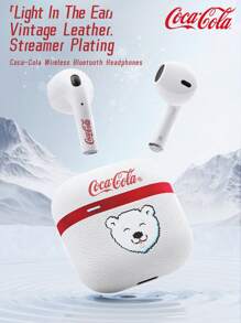 Coca Cola سماعات بلوتوث T25 لاسلكية حقيقية نصف داخل الأذن بقوام من الجلد للرياضة والموسيقى والألعاب