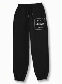Customizable Plus Size Athleisure Pants, Personalized Text Print, Drawstring Waistband, Machine Washable - Comfortable Home Lounge Pants, Loungewear | Elastic Waistband Pants | Autumn & Winter Women's Casual Drawstring Warm Fleece Loungewear Jogger Pants