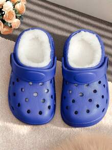 Modische, perforierte Baumwoll-Hausschuhe für Jungen und Mädchen für Winterwärme, tägliche Lässig, Atmungsaktivität, Zuhause und Outdoor, einfarbig, schlichte flache Sohle, bequeme und vielseitige Baumwollschuhe