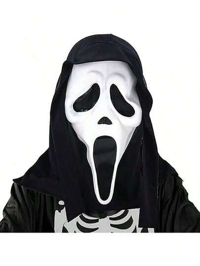 1 peça de máscara facial de fantasma assustador de Halloween, acessórios de dança para adultos, máscara de grito de Halloween, máscara de fantasma de terror para adultos, máscara de látex de terror, adequada para festa de cosplay à fantasia, máscara de fantasma cromada para adultos