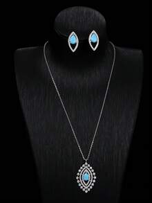 2pcs Jewelry Set, Fashionable Elegant Unique Eye-Shaped Pendant Necklace And Earrings Suit, Suitable For Party, Banquet, Women's Festival Gift, Anniversary Gift For Wife - earrings necklace set - View 1