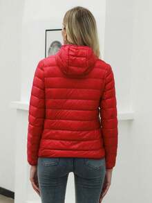 ZIAI Women Long Sleeve Hooded Down Coat Regular Length Warm Filled Jacket With Pockets And Zipper