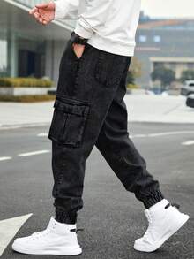 Pantalones vaqueros para hombre, pantalones harem para hombre, pantalones ajustados con bolsillos. - Negro - Ver 3
