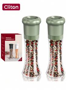 CLITON 1/2 件手动胡椒研磨器 – 节日礼物首选，厨房必备！非常适合节日、乔迁贺礼或烹饪爱好者的馈赠。配备大容量玻璃研磨盒、防尘设计，加长研磨带，研磨更舒适。适用于黑胡椒、白胡椒、海盐、玫瑰盐等 – 实用、时尚、贴心