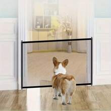 A Portable Foldable Pet Gate (With 6 Transparent Hooks), No-Drill Pet Safety Barrier, Dog Obstacle Protection Fence, Suitable For Stairs, Balcony, Doorway, And Outdoor Use.
