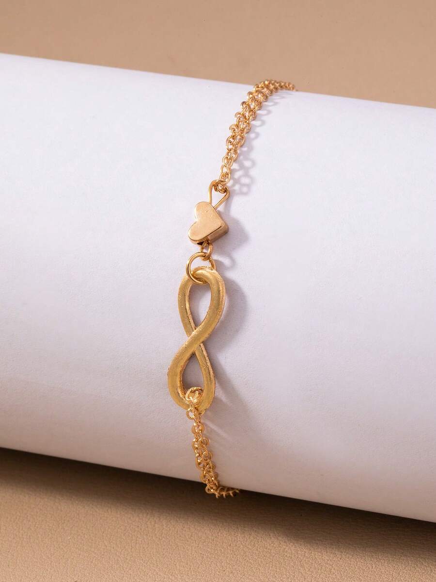1 件简约珠宝无限数字 8 和心形吊坠手链，经典流行女士配饰