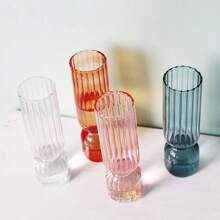 1pc Transparent Striped Glass Vase, Hydroponic Plant Pot, Wedding Party Flower Arrangement Container, Modern Minimalist Home & Office Desk Decor