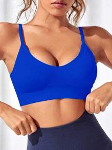 1 件女士纯色休闲工字背运动文胸，无缝舒适细肩带性感 V 领时尚运动文胸吊带背心，适合日常穿着、瑜伽 - 寶藍色 - 查看 5