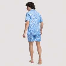 Short Sleeve Mosaic Cuban Shirt - Blue and White - View 2