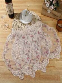 1pc Vintage Handmade Crochet Lace Placemat & Coaster, Hollow Out Home Decor Dust Cover, Suitable For Living Room Coffee Table, Bedroom And Dining Room