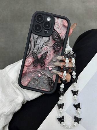 Butterfly Painted Groove Black With Butterfly Chain Anti-Drop Thickened Minimalist Fashion Suitable For IPhone 16/IPhone 15, Painted IPhone 15 Pro Max, Apple P13 Phone Case, P14 Women P11 Soft Case P12 Anti-Drop XS.XR / 16 ProMax / 13 Case/Case/78P.78GES2 IPhone 16/IPhone 15/ XR /IPhone 16 PROMAX/7P8P/P12 ProMax/P13 ProMax/P14 PROMAX /P13/P14/P11/P12/P14 Women Soft Anti-Drop XS/S/XSMAX/78GES Phone Case Cover Waterproof Shockproof Scratch Resistant