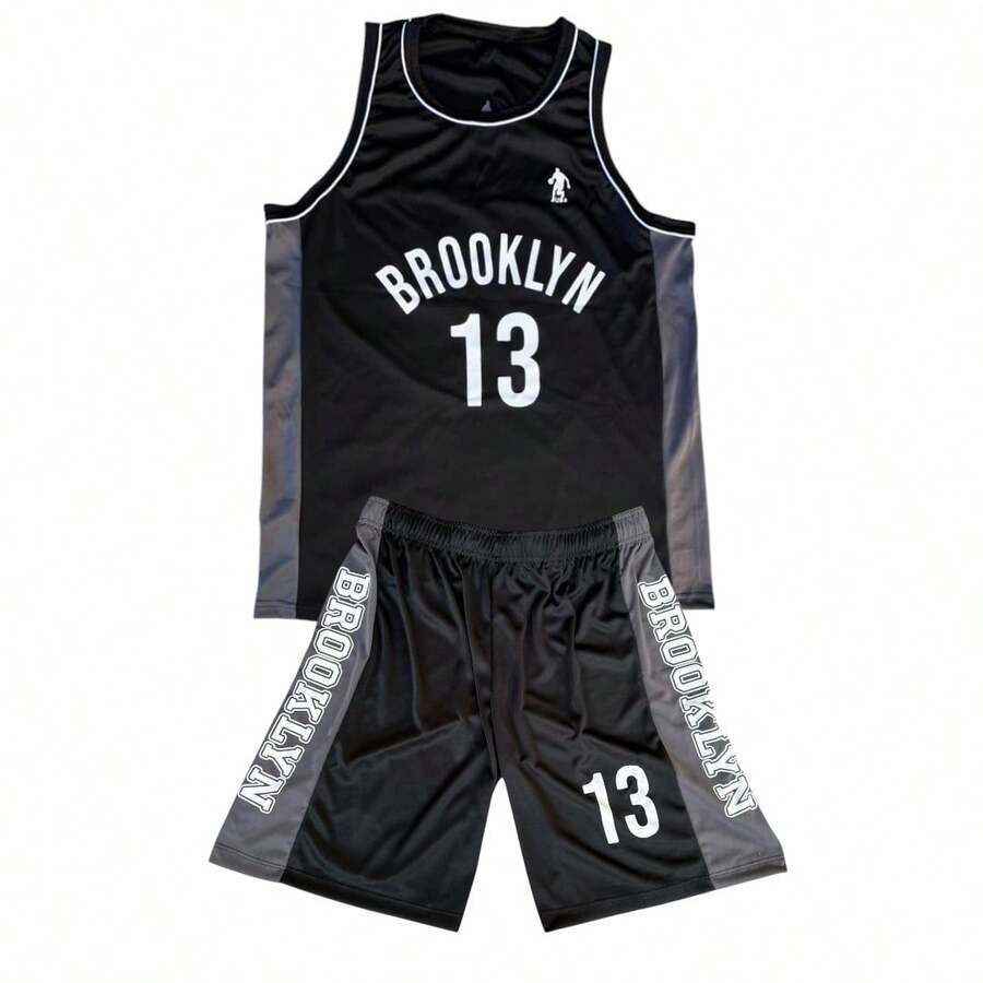 Men's Adult Sports Set: T-Shirt With Basketball Shorts - 黑色和灰色 - 查看 1