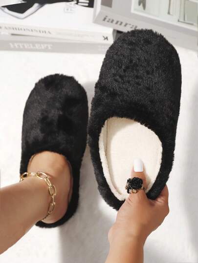 Fall/Winter Women's Fashion Plaid Fluffy Fluffy Slip-On Slippers, Indoor Soft Bottom Bedroom Slippers, Warm For Winter