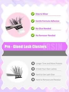 132pcs Cluster False Eyelashes, 3 Mixed Styles, Self-Adhesive, Fluffy D-Curl, 8-14mm Mixed Length; Also Includes 40pcs Self-Adhesive Lower Lashes, Fluffy Single Strands, DIY Eyelash Extension, Pre-Glued Cluster Lashes, Natural & Lengthening, D-Curl, No Glue Or Makeup Remover Needed. - Black - View 7