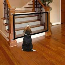 A Portable Foldable Pet Gate (With 6 Transparent Hooks), No-Drill Pet Safety Barrier, Dog Obstacle Protection Fence, Suitable For Stairs, Balcony, Doorway, And Outdoor Use.