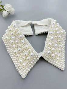 1pc Women's Beige & Black Handmade Pearl Embellished Detachable Collar, Versatile Wear For Stage Performance,Festival,Travel,Disco,Graduation Outfit - Beige - View 7