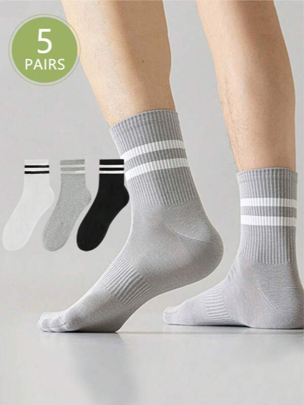 5 pares de meias listradas versáteis unissex até a panturrilha, respiráveis, que absorvem a umidade, casuais, adequadas para o Natal, outono/inverno, escola e uso diário