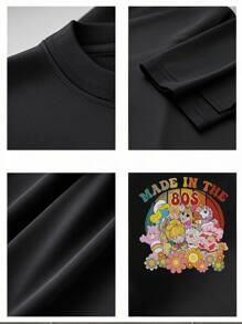 Men's Retro 80s Cartoon Character TShirt  Nostalgic Design Featuring ..Smurfs More Vintage Rainbow Flowers 80s Vibe Graphic Tee.Perfect Gift For 80s Kids!